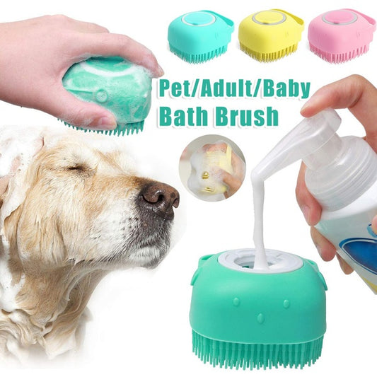 Silicone Pet Bath Brush – Grooming & Shampoo Dispenser - Shop Happy Paws Now