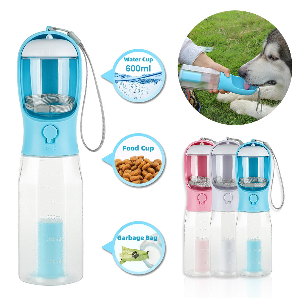 3-in-1 Portable Pet Water Bottle, Feeder & Poop Dispense - Shop Happy Paws Now