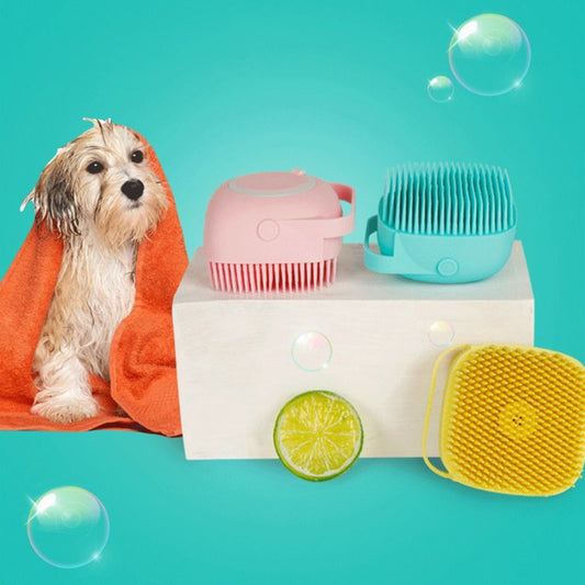 Silicone Pet Bath Brush – Grooming & Shampoo Dispenser - Shop Happy Paws Now