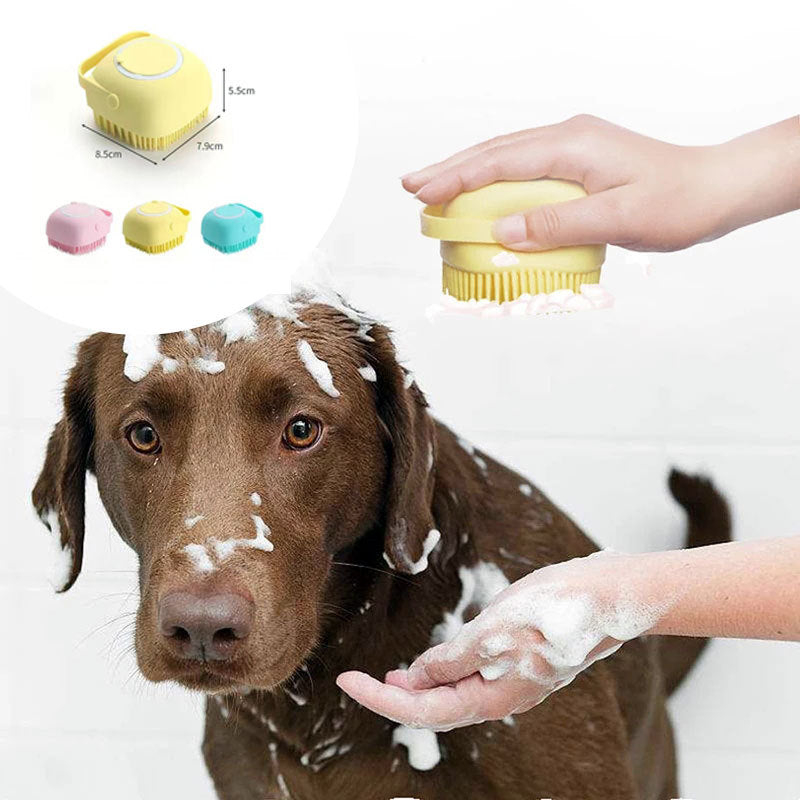 Silicone Pet Bath Brush – Grooming & Shampoo Dispenser - Shop Happy Paws Now